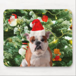 Weihnachtsmannmütze Bulldog Christmas Tree Snowman Mousepad<br><div class="desc">Niedliches Bulldog Foto mit der Weihnachtsbaum Snowman Geschenkboxen im Hintergrund. Ein perfektes Geschenk für Weihnachten!</div>