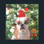 Weihnachtsmannmütze Bulldog Christmas Tree Snowman Notizblock<br><div class="desc">Niedliches Bulldog Foto mit der Weihnachtsbaum Snowman Geschenkboxen im Hintergrund. Ein perfektes Geschenk für Weihnachten!</div>