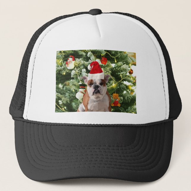 Weihnachtsmannmütze Bulldog Christmas Tree Snowman Truckerkappe (Vorderseite)