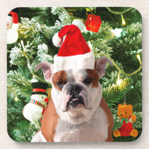 Weihnachtsmannmütze Bulldog Christmas Tree Snowman Untersetzer