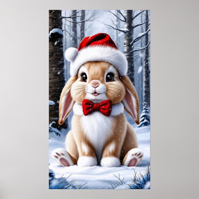 Weihnachtsmannmütze Bunny Poster (Vorne)