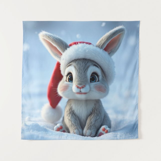 Weihnachtsmannmütze Bunny Tapestry Wandteppich (Vorderseite)