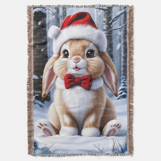 Weihnachtsmannmütze Bunny Throw Blanket Decke (Vorderseite Vertikal)