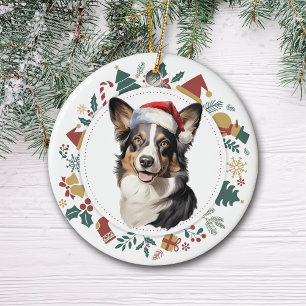 Weihnachtsmannmütze Cardigan Welsh Corgi Weihnacht Keramik Ornament