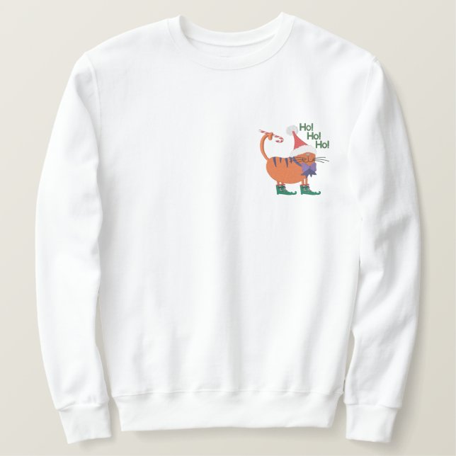 Weihnachtsmannmütze Cat Besticktes Sweatshirt (Design vorne)