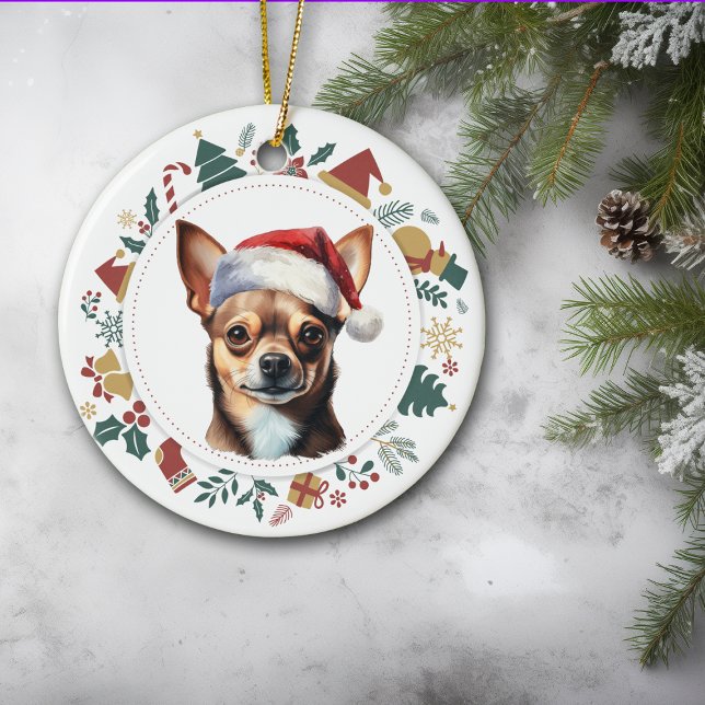 Weihnachtsmannmütze Chihuahua Dog Weihnachtsschade Keramik Ornament (Von Creator hochgeladen)