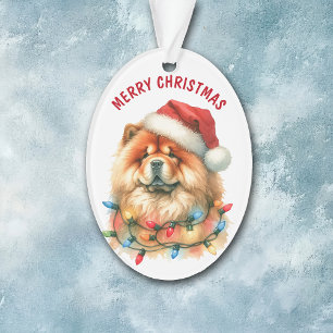Weihnachtsmannmütze Chow Chow Dog in Holiday Light Ornament