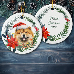 Weihnachtsmannmütze Chow Chow Dog Watercolor Poins Keramik Ornament