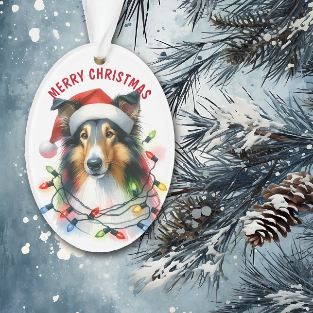 Weihnachtsmannmütze Collie Dog in Holiday Light St Ornament (Von Creator hochgeladen)