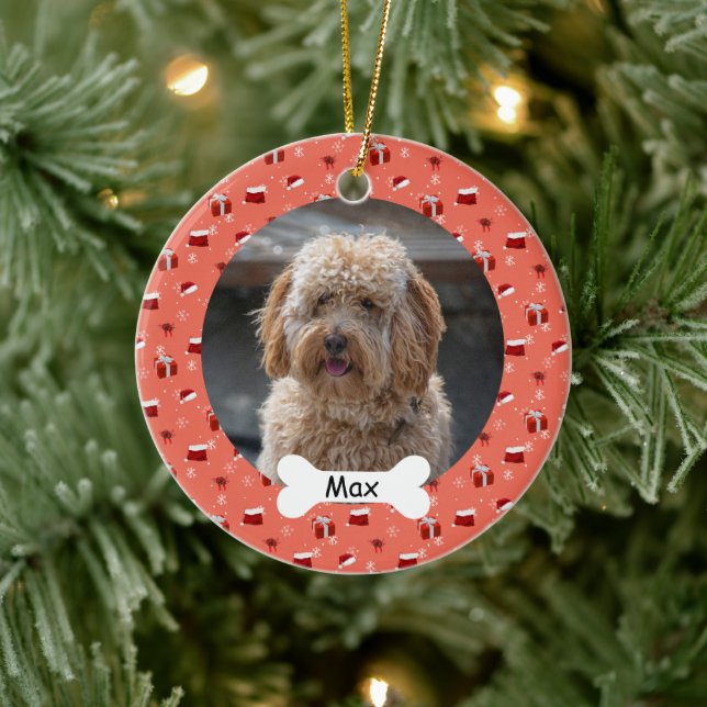 Weihnachtsmannmütze Custom Pet Puppy Dog Foto Keramik Ornament (Baum)