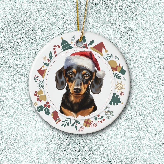 Weihnachtsmannmütze Dackel Hund Weihnachtsbilder K Keramik Ornament (Von Creator hochgeladen)