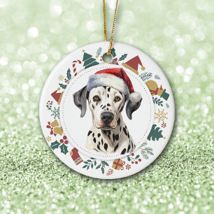 Weihnachtsmannmütze Dalmatiner Hund Weihnachtsbild Keramik Ornament