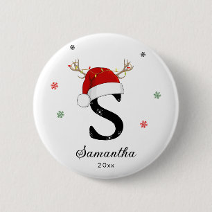 Weihnachtsmannmütze des Buchstabens Monogramm Button