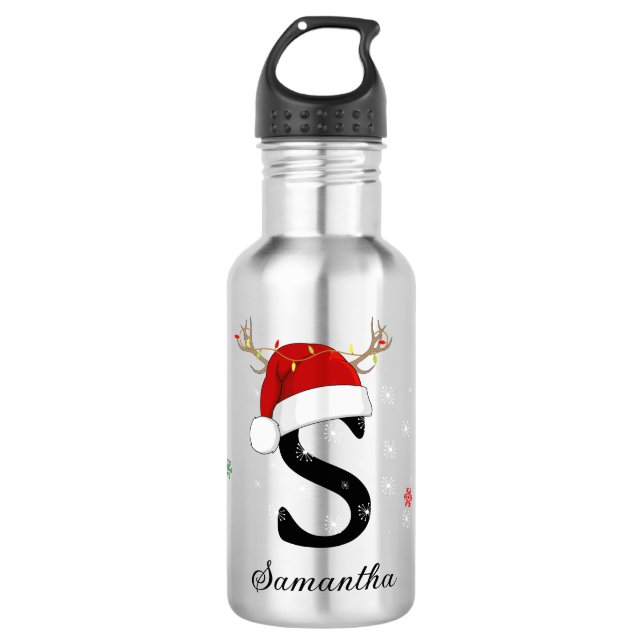 Weihnachtsmannmütze des Buchstabens | Monogramm |  Edelstahlflasche (Vorderseite)