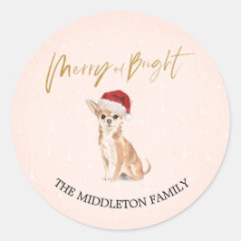 Weihnachtsmannmütze Dog Chihuahua Frohe Weihnachte Runder Aufkleber