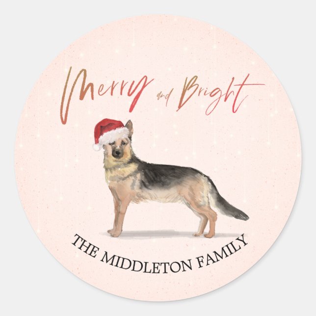 Weihnachtsmannmütze Dog German Shepherd Frohe Weih Runder Aufkleber (Vorderseite)