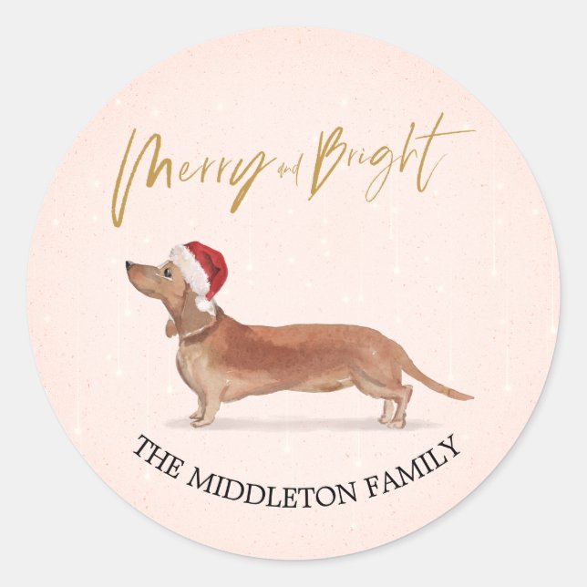Weihnachtsmannmütze Dog Tan Dackel Frohe Weihnacht Runder Aufkleber (Vorderseite)