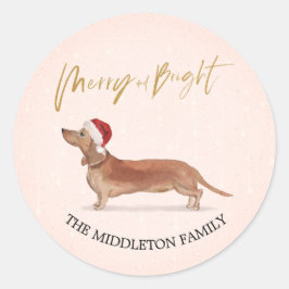 Weihnachtsmannmütze Dog Tan Dackel Frohe Weihnacht Runder Aufkleber