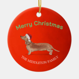 Weihnachtsmannmütze Dog Tan Dackel Rot Frohe Weihn Keramik Ornament