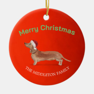 Weihnachtsmannmütze Dog Tan Dackel Rot Frohe Weihn Keramik Ornament