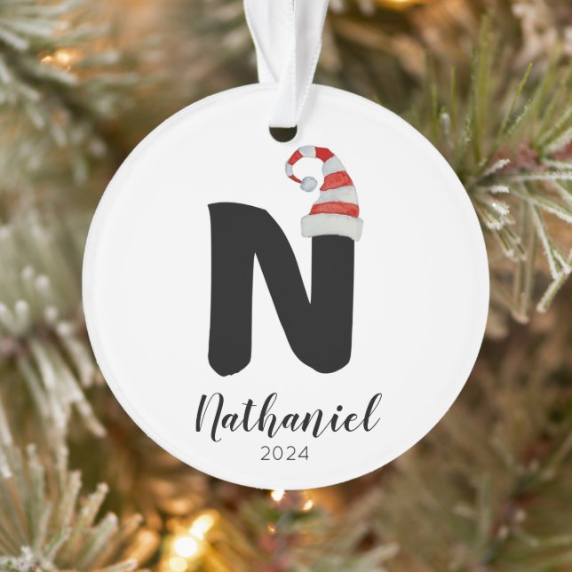 Weihnachtsmannmütze Einfach anpassbarer Buchstabe  Ornament (Baum)