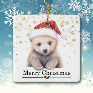 Weihnachtsmannmütze Eisbärjunges Frohe Weihnachten Keramikornament
