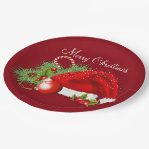 Weihnachtsmannmütze-festliches Weihnachtsroter Pappteller