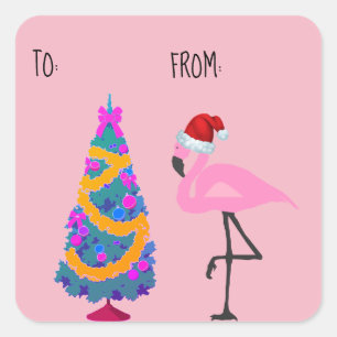 Weihnachtsmannmütze Flamingo Weihnachtsgeschenk Ta Quadratischer Aufkleber