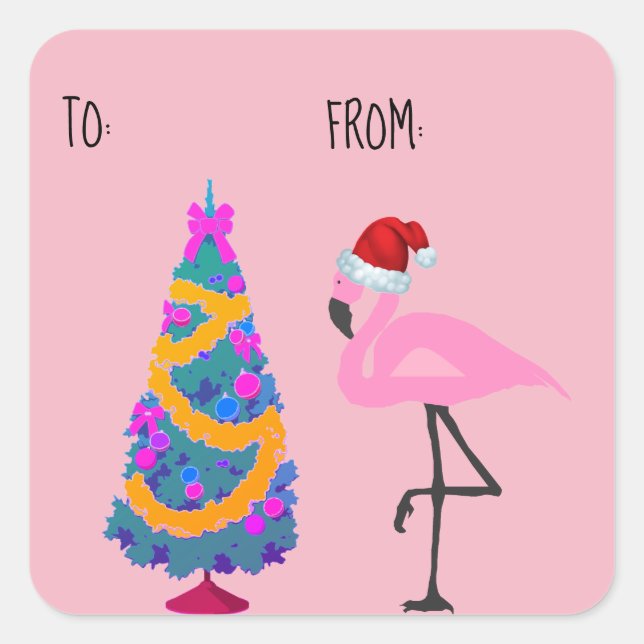 Weihnachtsmannmütze Flamingo Weihnachtsgeschenk Ta Quadratischer Aufkleber (Vorderseite)