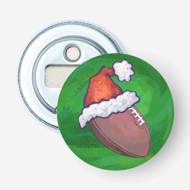 Weihnachtsmannmütze Football auf Grün Flaschenöffner (Vorderseite)