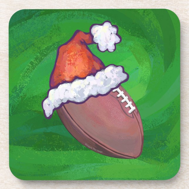 Weihnachtsmannmütze Football auf Grün Getränkeuntersetzer (Vorderseite)