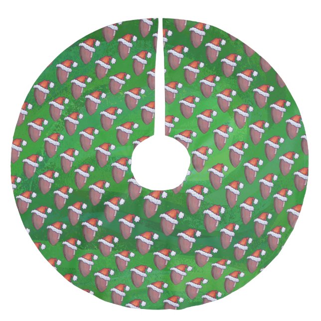 Weihnachtsmannmütze Football auf Grün Polyester Weihnachtsbaumdecke (Vorderseite)