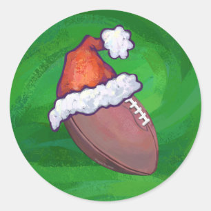 Weihnachtsmannmütze Football auf Grün Runder Aufkleber