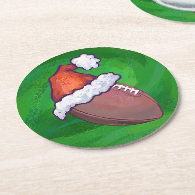 Weihnachtsmannmütze Football auf Grün Runder Pappuntersetzer (Angewinkelt)