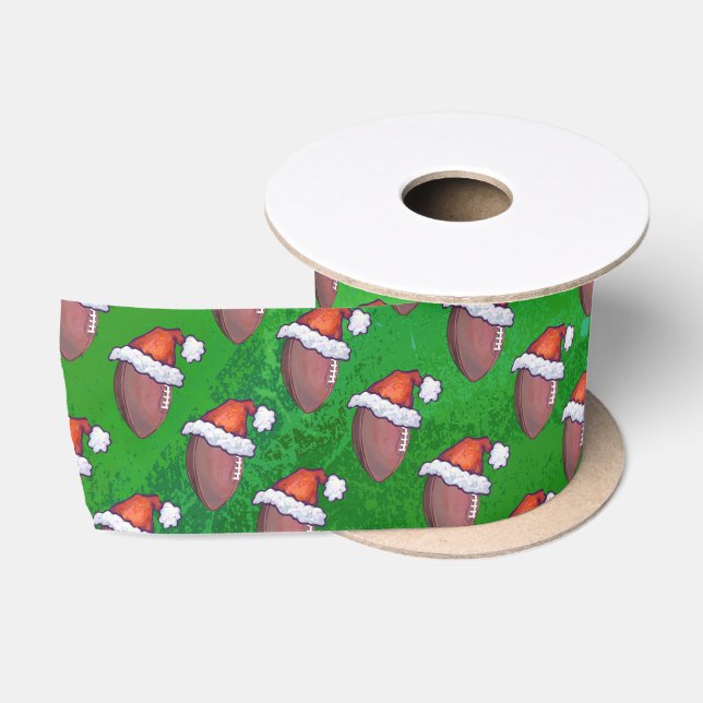 Weihnachtsmannmütze Football auf Grün Satinband (Spule)