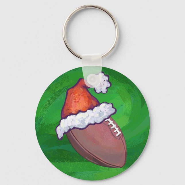 Weihnachtsmannmütze Football auf Grün Schlüsselanhänger (Vorderseite)