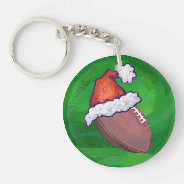 Weihnachtsmannmütze Football auf Grün Schlüsselanhänger (Vorderseite)
