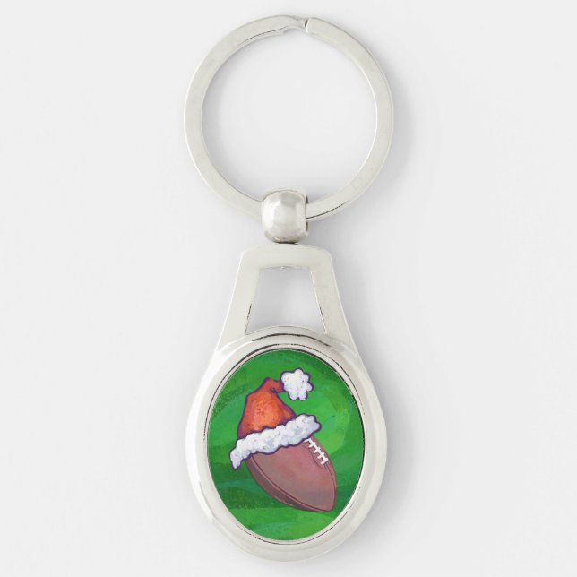 Weihnachtsmannmütze Football auf Grün Schlüsselanhänger (Vorderseite)