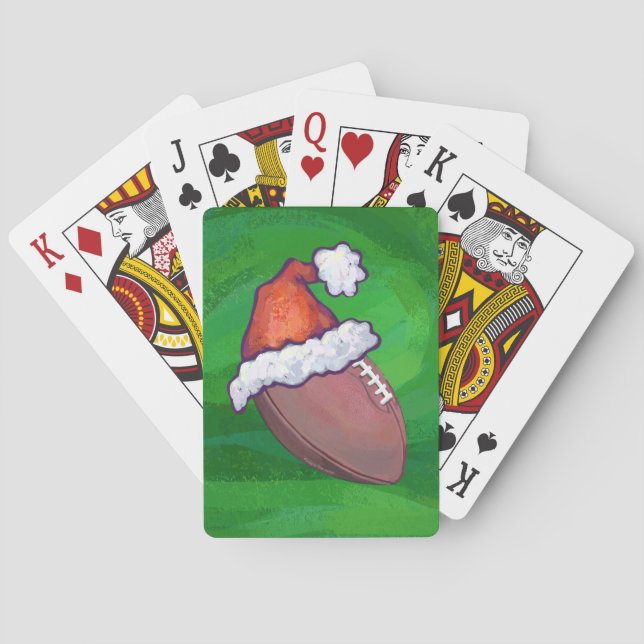 Weihnachtsmannmütze Football auf Grün Spielkarten (Rückseite)