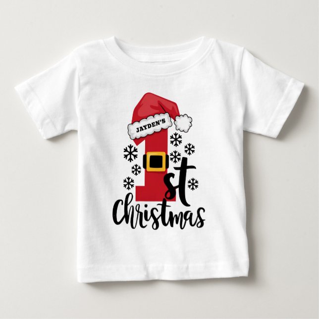 Weihnachtsmannmütze für den ersten Personalisierte Baby T-shirt (Vorderseite)