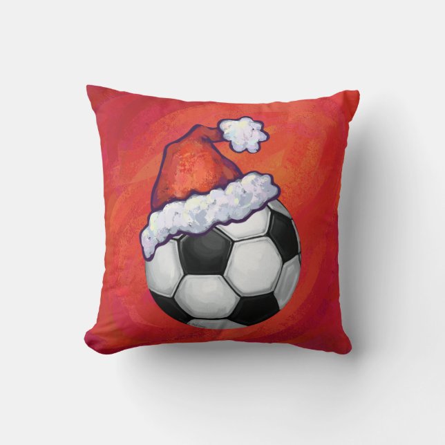 Weihnachtsmannmütze Fußball auf Rot Kissen (Vorderseite)