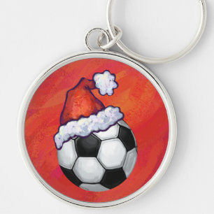 Weihnachtsmannmütze Fußball auf Rot Schlüsselanhänger