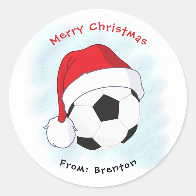 Weihnachtsmannmütze Fußball Ball Frohe Weihnachten Runder Aufkleber (Vorderseite)
