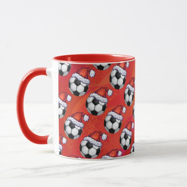 Weihnachtsmannmütze Fußball-Muster auf Rot Tasse (Links)