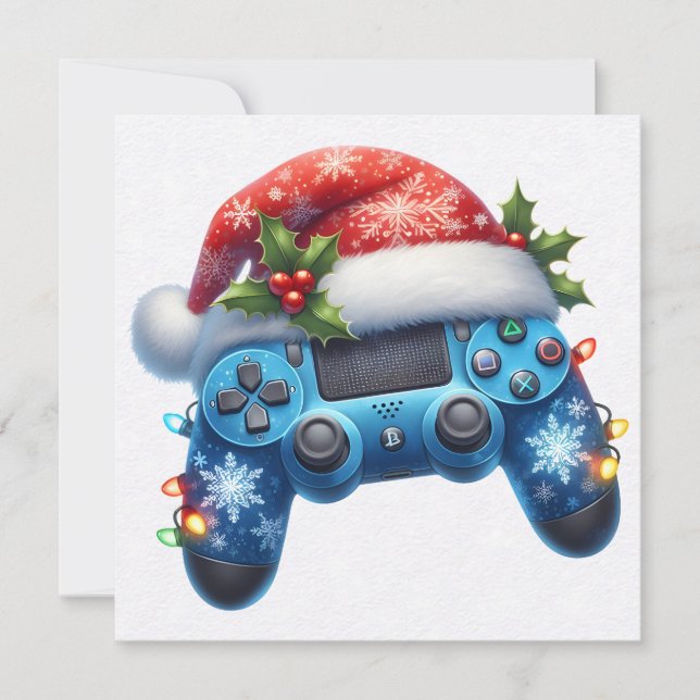 Weihnachtsmannmütze Game Controller Weihnachtskart (Vorderseite)