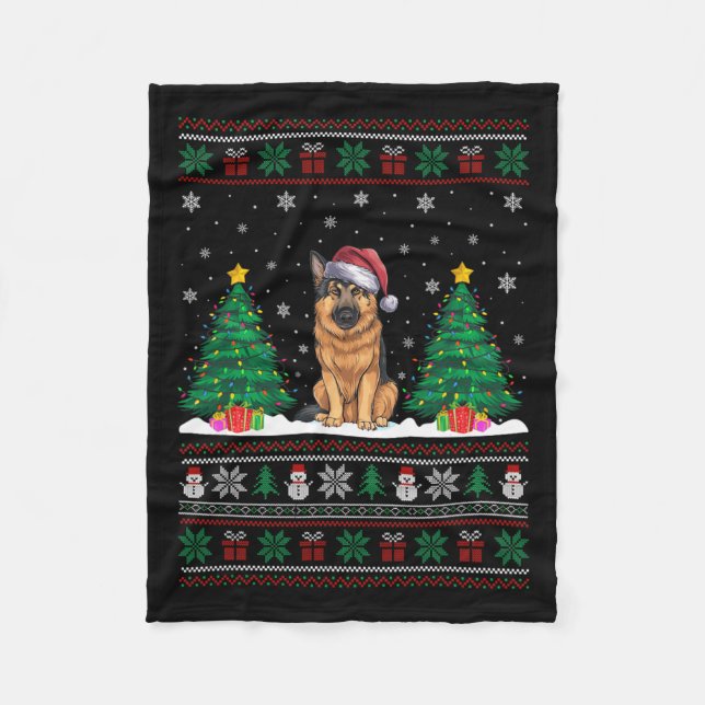 Weihnachtsmannmütze German Shepherd Dog Xmas Tree  Fleecedecke (Vorderseite)