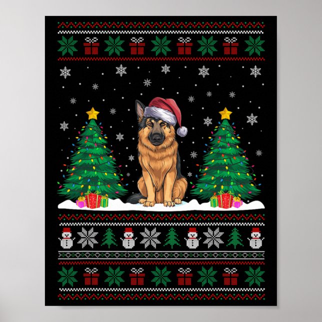 Weihnachtsmannmütze German Shepherd Dog Xmas Tree  Poster (Vorne)