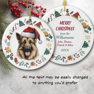 Weihnachtsmannmütze German Shepherd Weihnachtsfoto Keramik Ornament