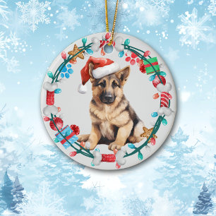 Weihnachtsmannmütze German Shepherd Welppy Bone Kr Keramik Ornament