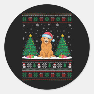 Weihnachtsmannmütze Golden Retriever Dog Xmas Tree Runder Aufkleber
